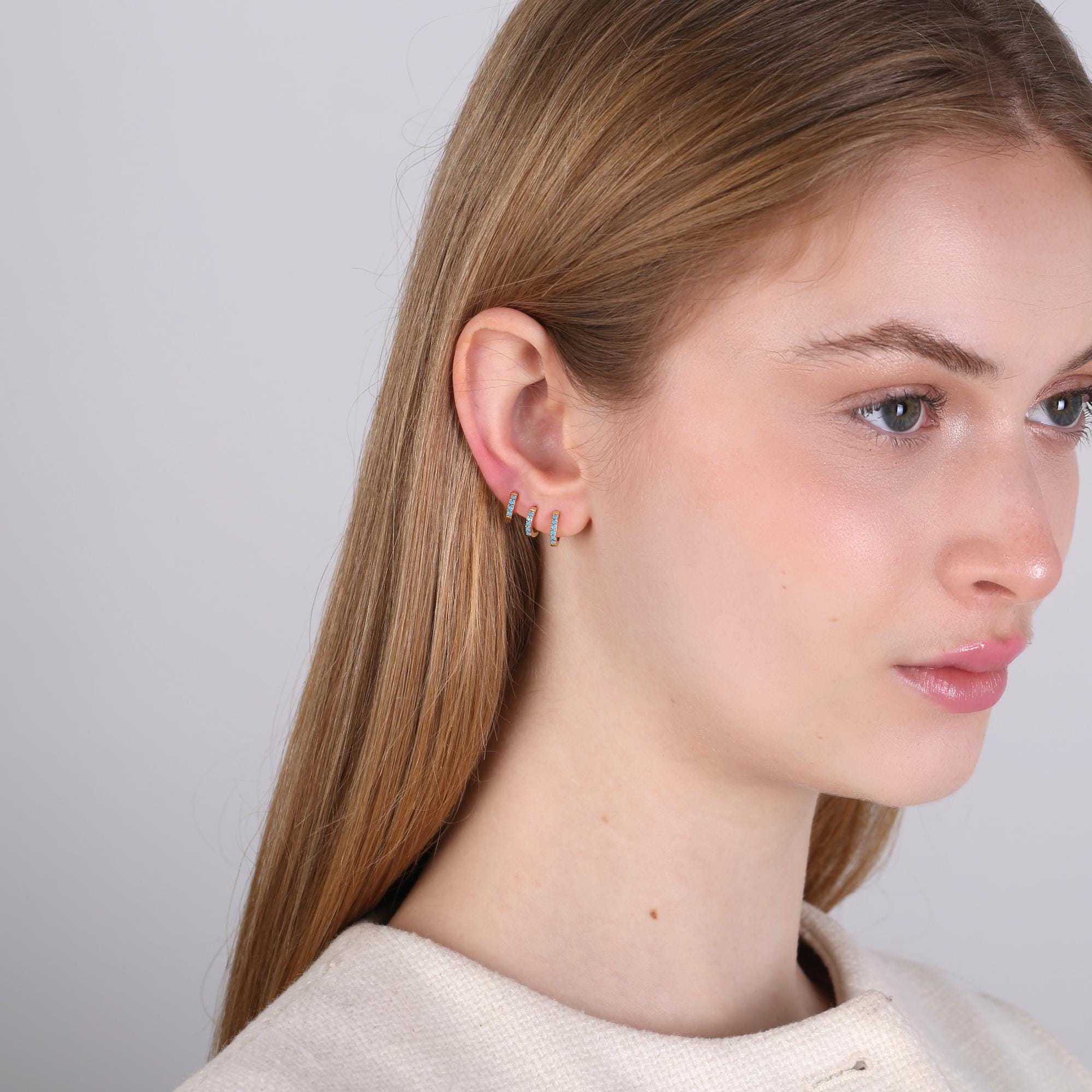Tiny Emerald CZ Huggie Hoop Earrings