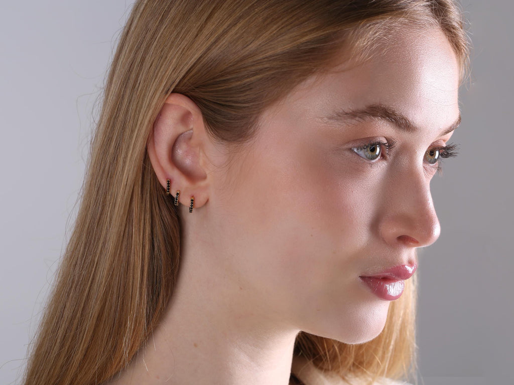 Black CZ Pave Huggie Hoop Earrings