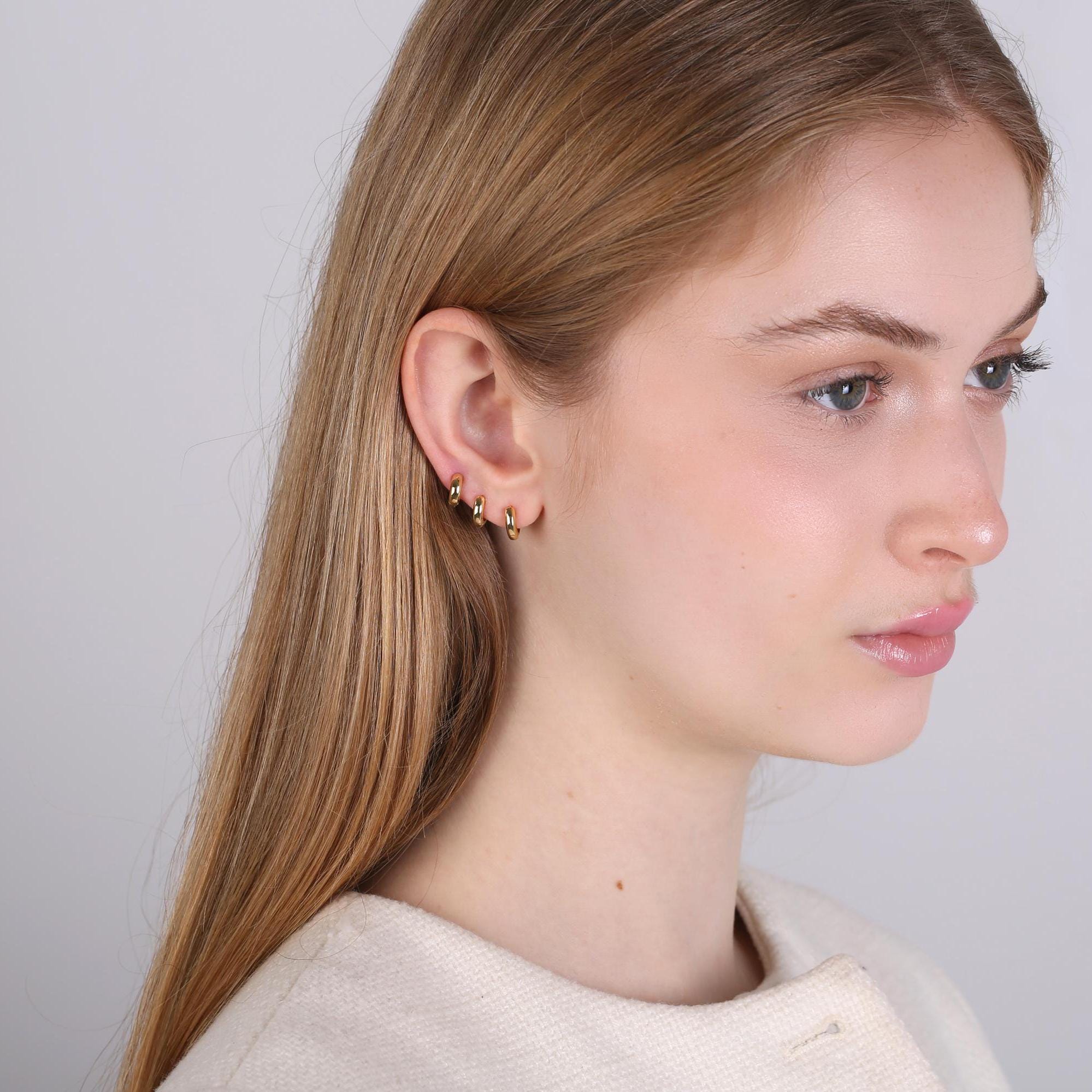 Mens Thick Gold Huggie Hoop Earrings