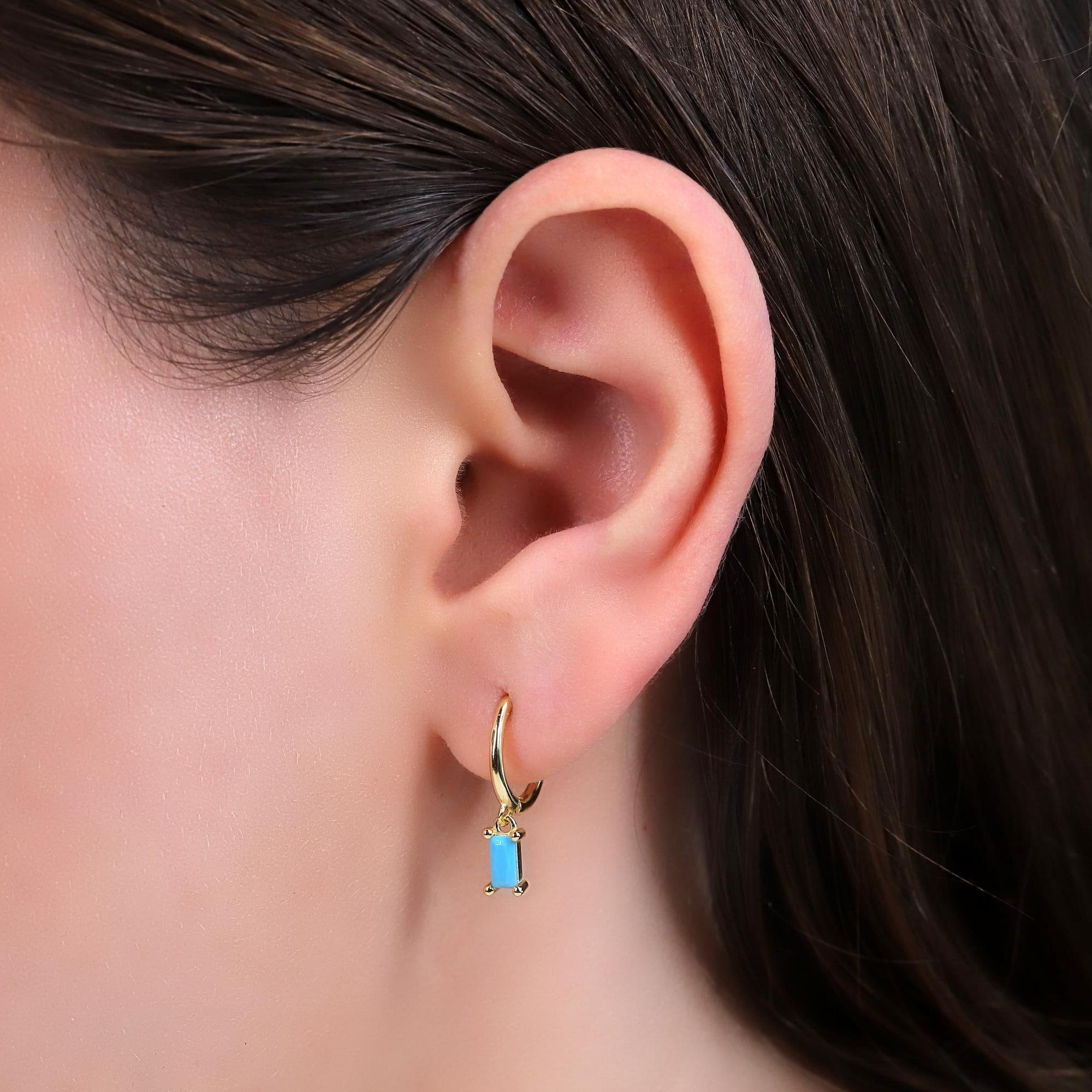 Turquoise Baguette Hoop Earrings