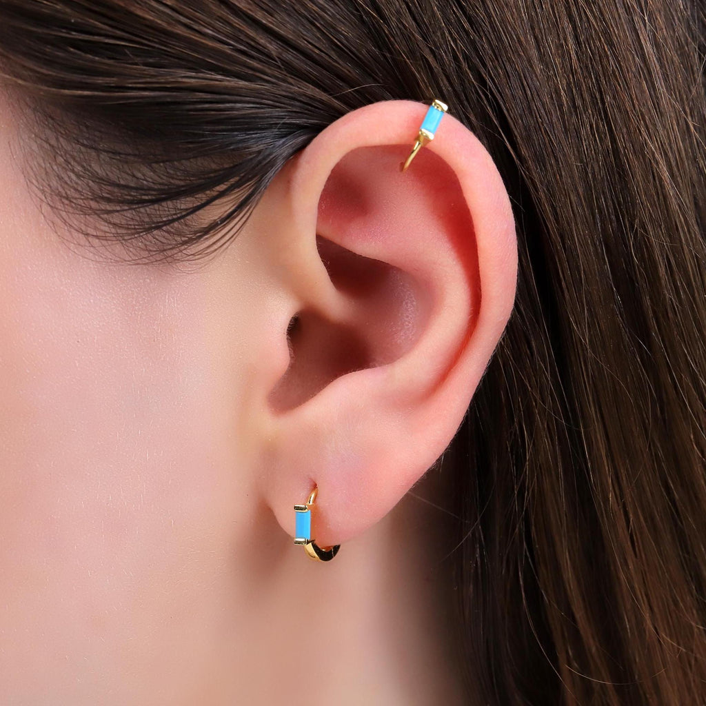 Emerald Baguette Huggie Hoop Earrings