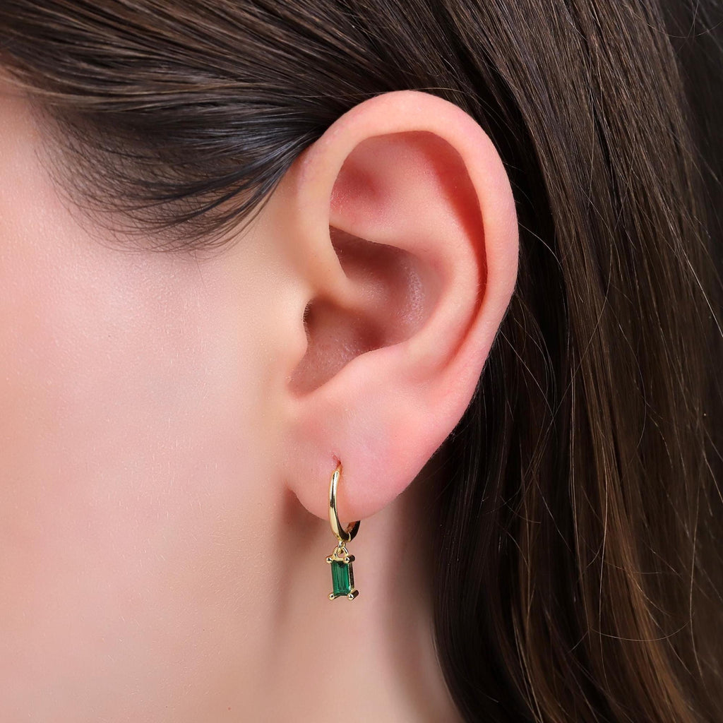 Black Stone Dangle Hoop Earrings