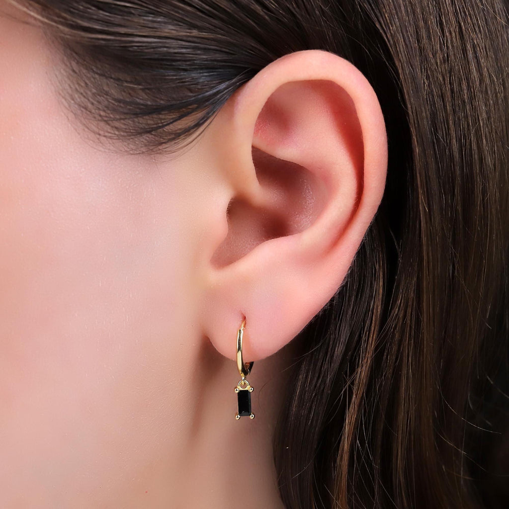 Tiny Baguette Diamond CZ Dangle Hoop Earrings