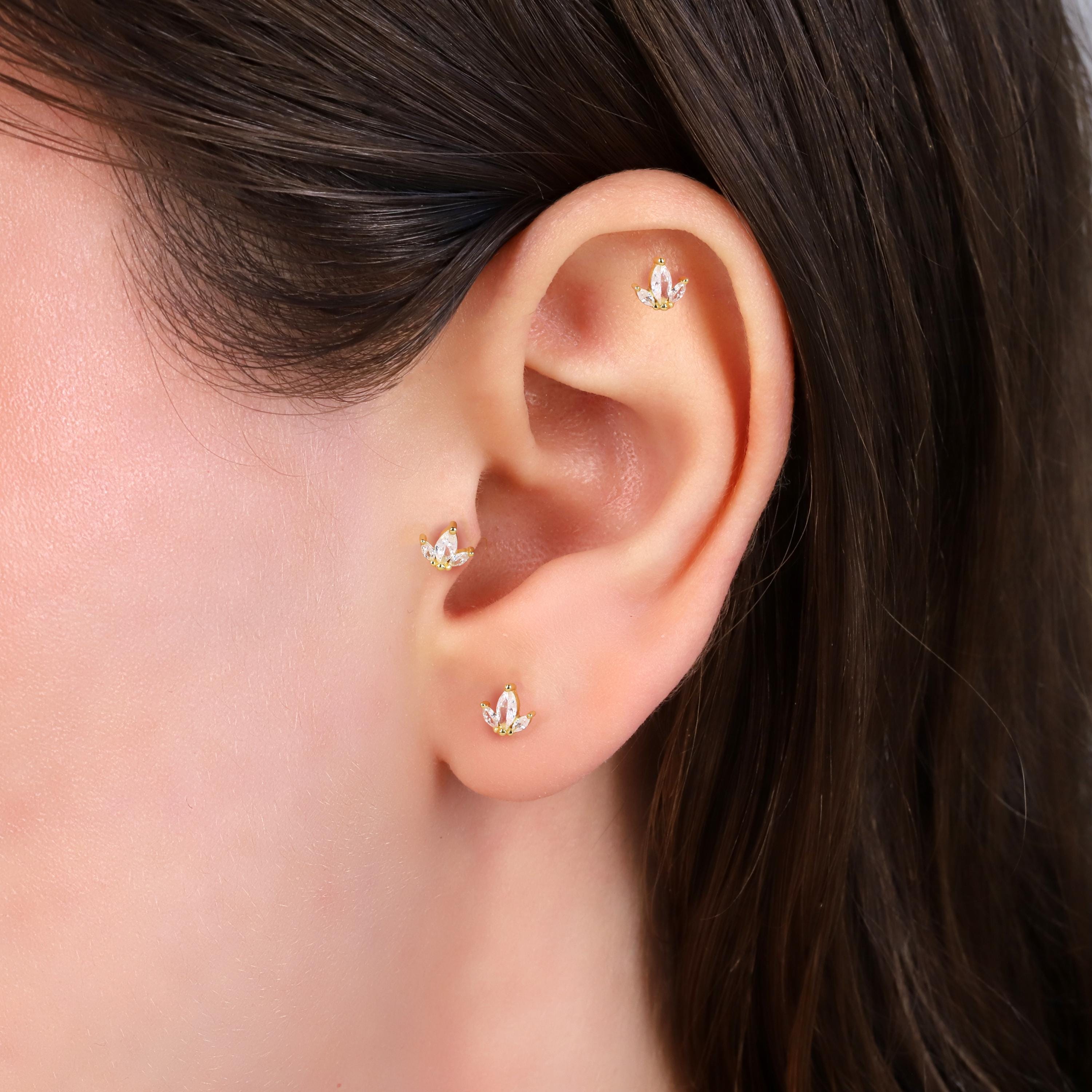 Sterling Silver Crown Shape Threadless Flat Back Stud Earring