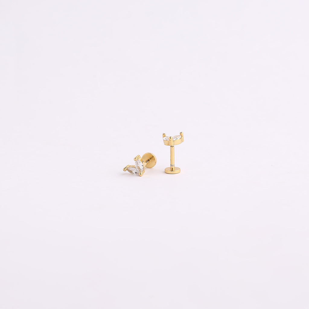 Marquise Flower Threadless Labret Flat Back Stud Earring