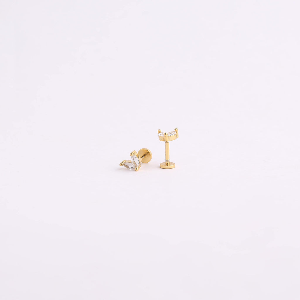 18G Leaf Threadless End Push Pin Labret Flat Back Stud