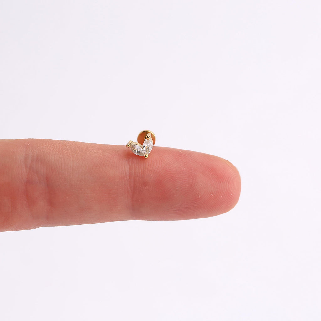 Marquise Flower Threadless Labret Flat Back Stud Earring