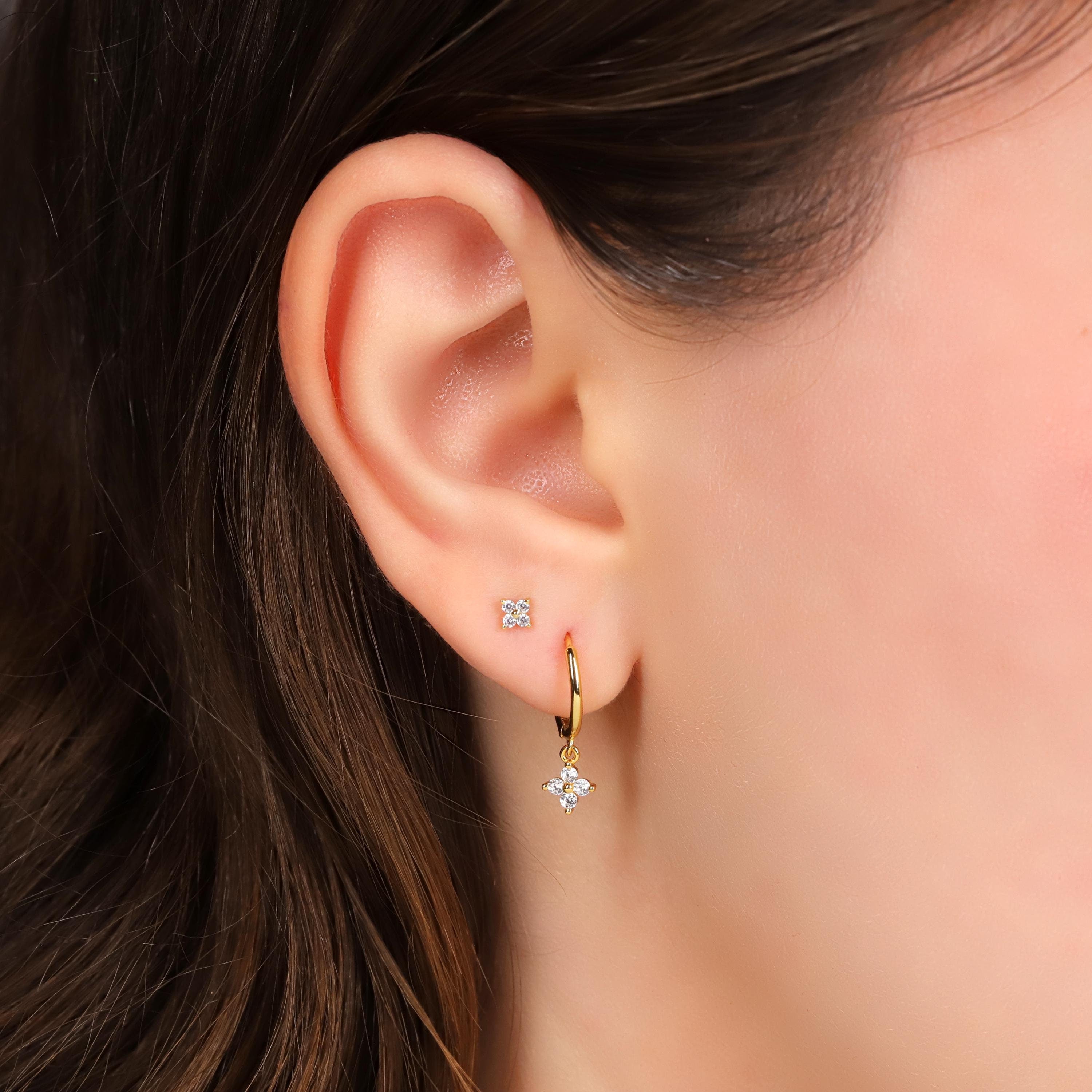 Sterling Silver Tiny Flower Earrings Set