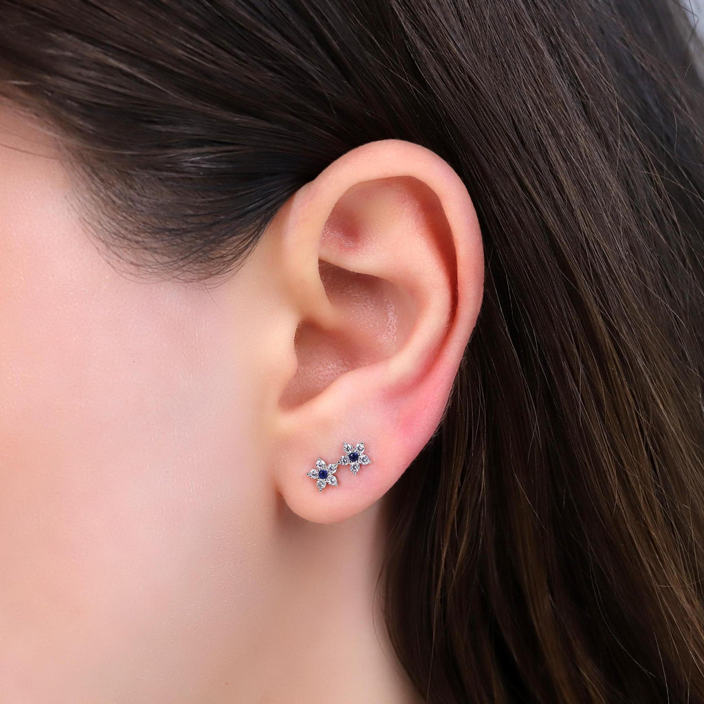 Tiny Sapphire Flower Stud Earrings