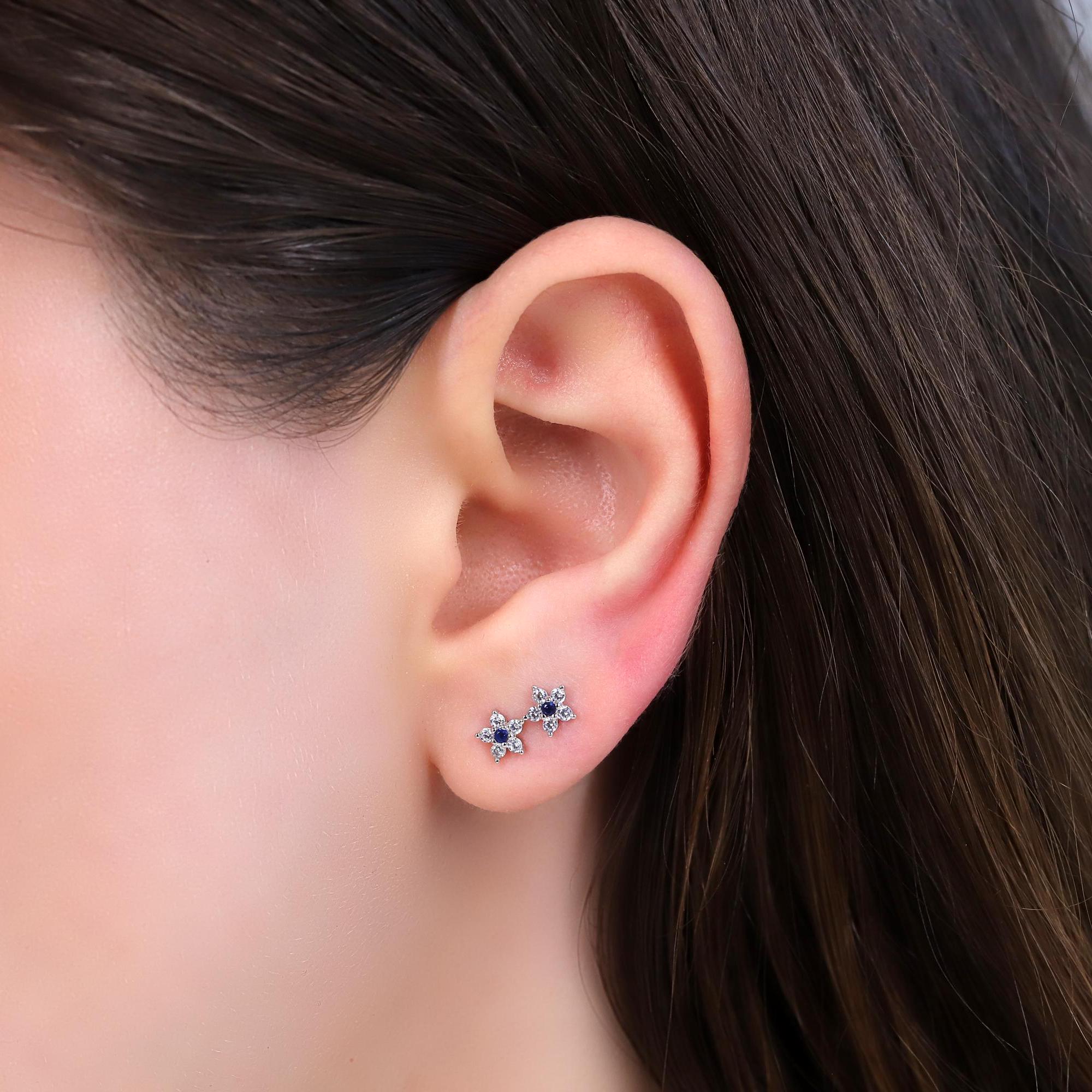 Tiny Sapphire Flower Stud Earrings