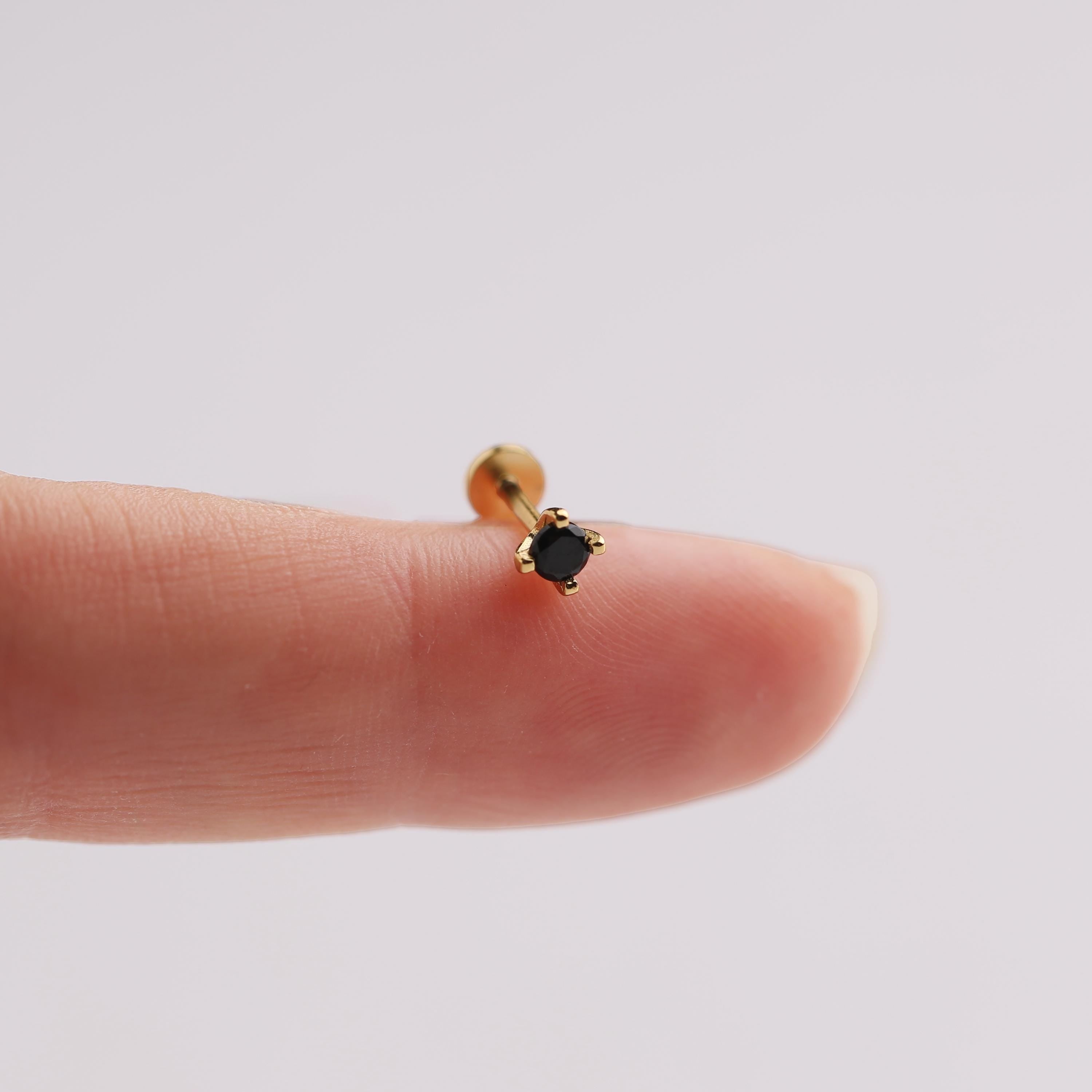 18G Black Stone Flat Back Stud