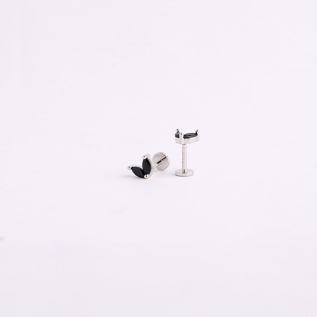 Black Marquise Leaf Flat Back Stud