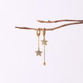 Gold Asymmetric Star Hoop Earrings with Chain Tassel