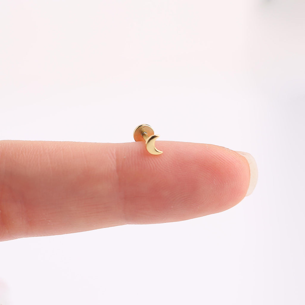 18G Moon Star Threadless Push Pin Labret Stud Earrings Set