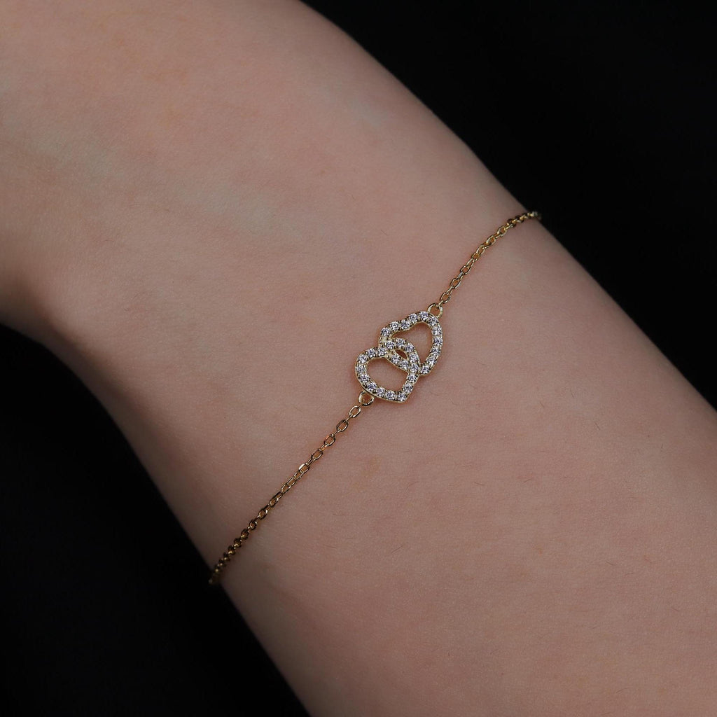 Tiny Pave Open Heart Charm Bracelet in Sterling Silver