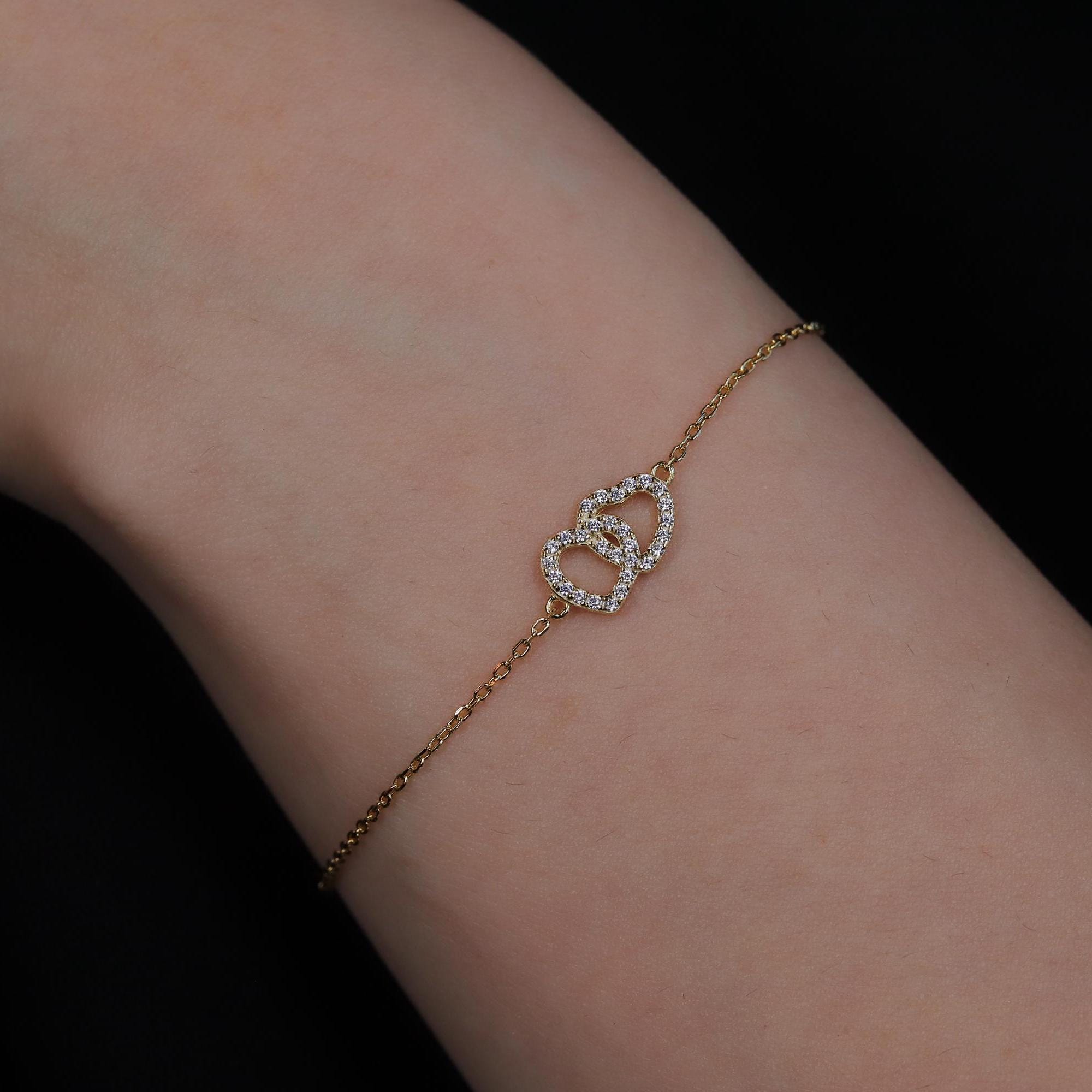 Tiny Pave Open Heart Charm Bracelet in Sterling Silver
