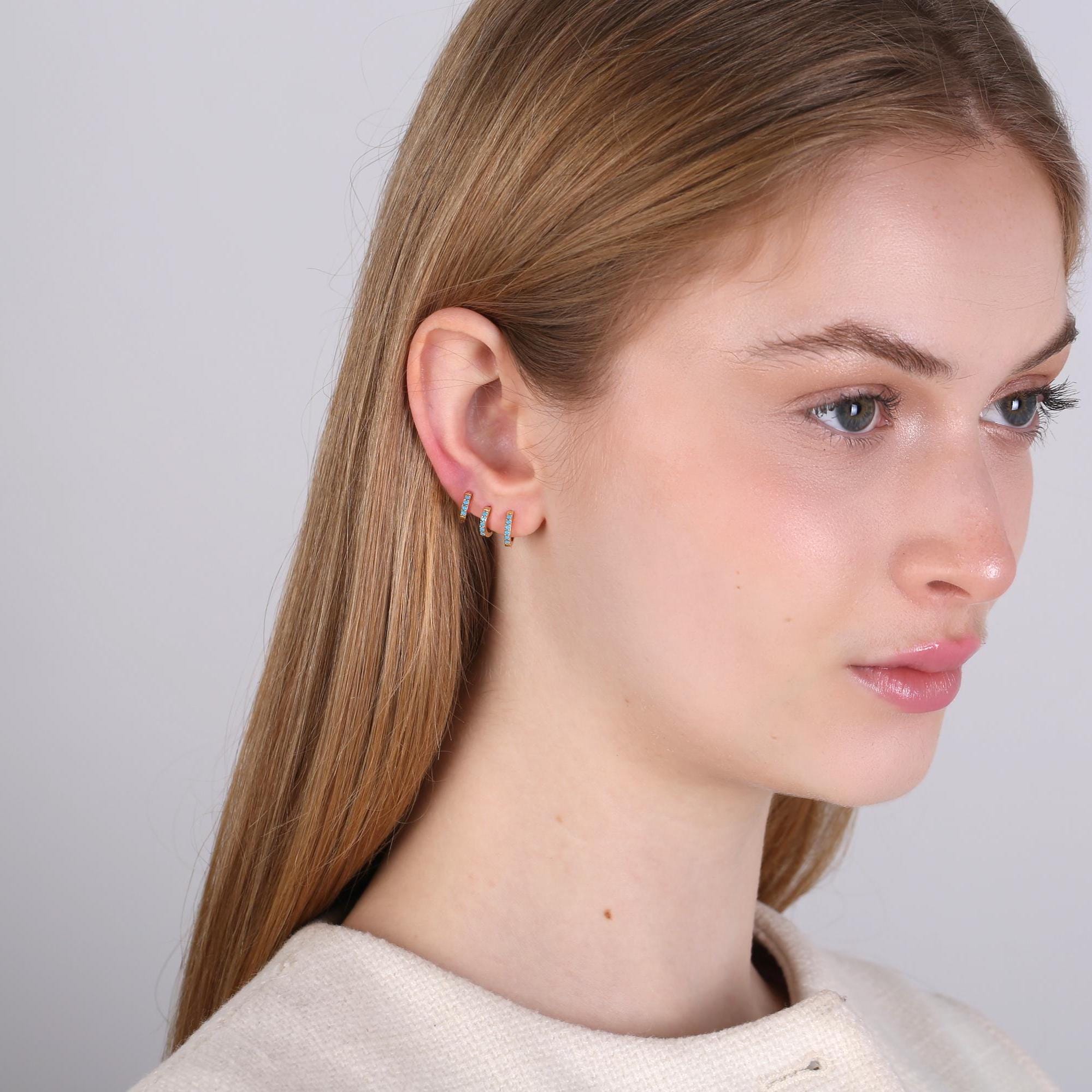 Tiny Turquoise Huggie Hoop Earrings