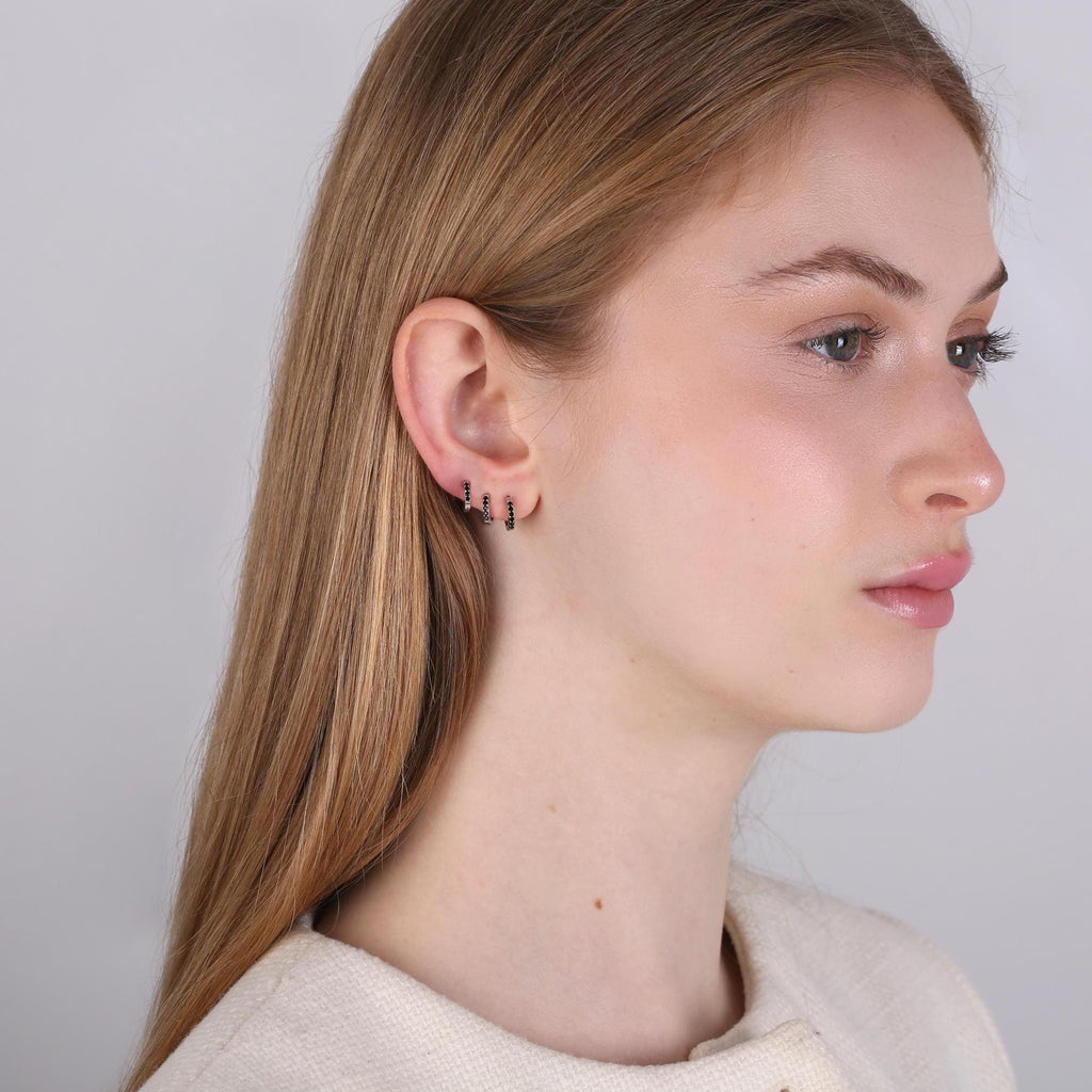 Black CZ Pave Huggie Hoop Earrings