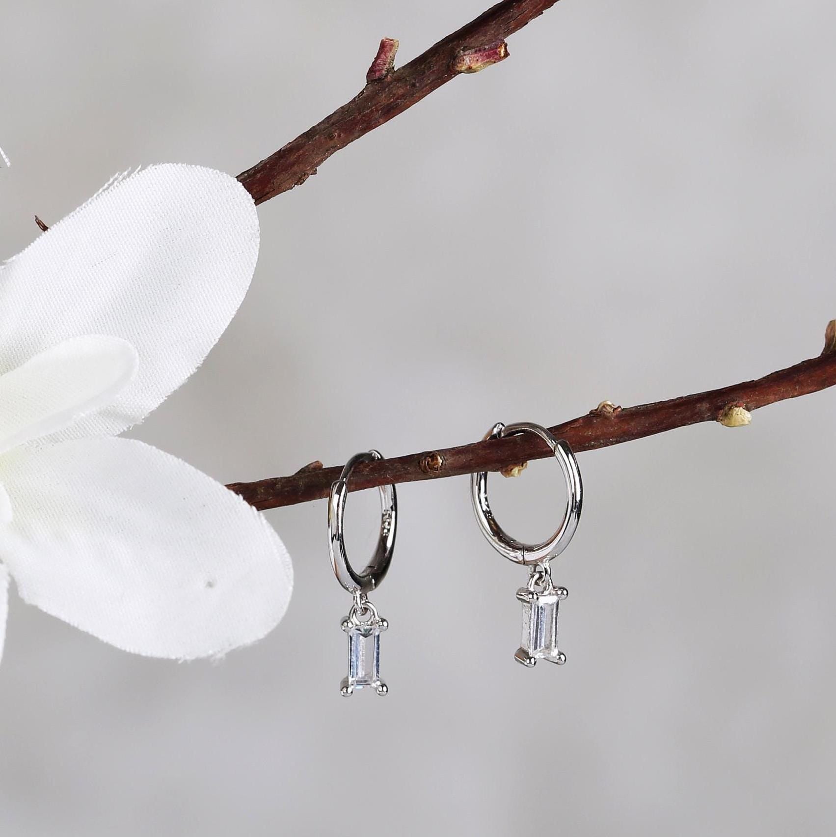 Black Stone Dangle Hoop Earrings