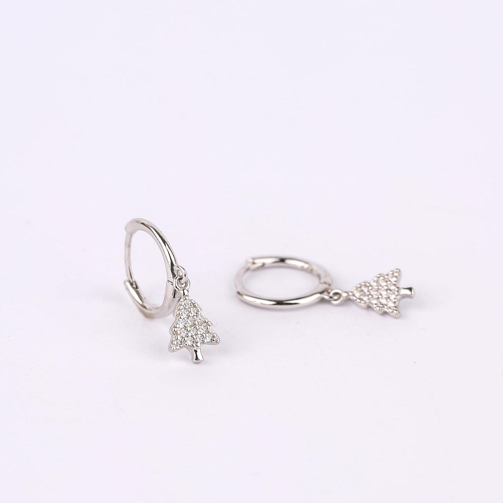 Dainty Christmas Tree Charm Dangle Hoop Earrings