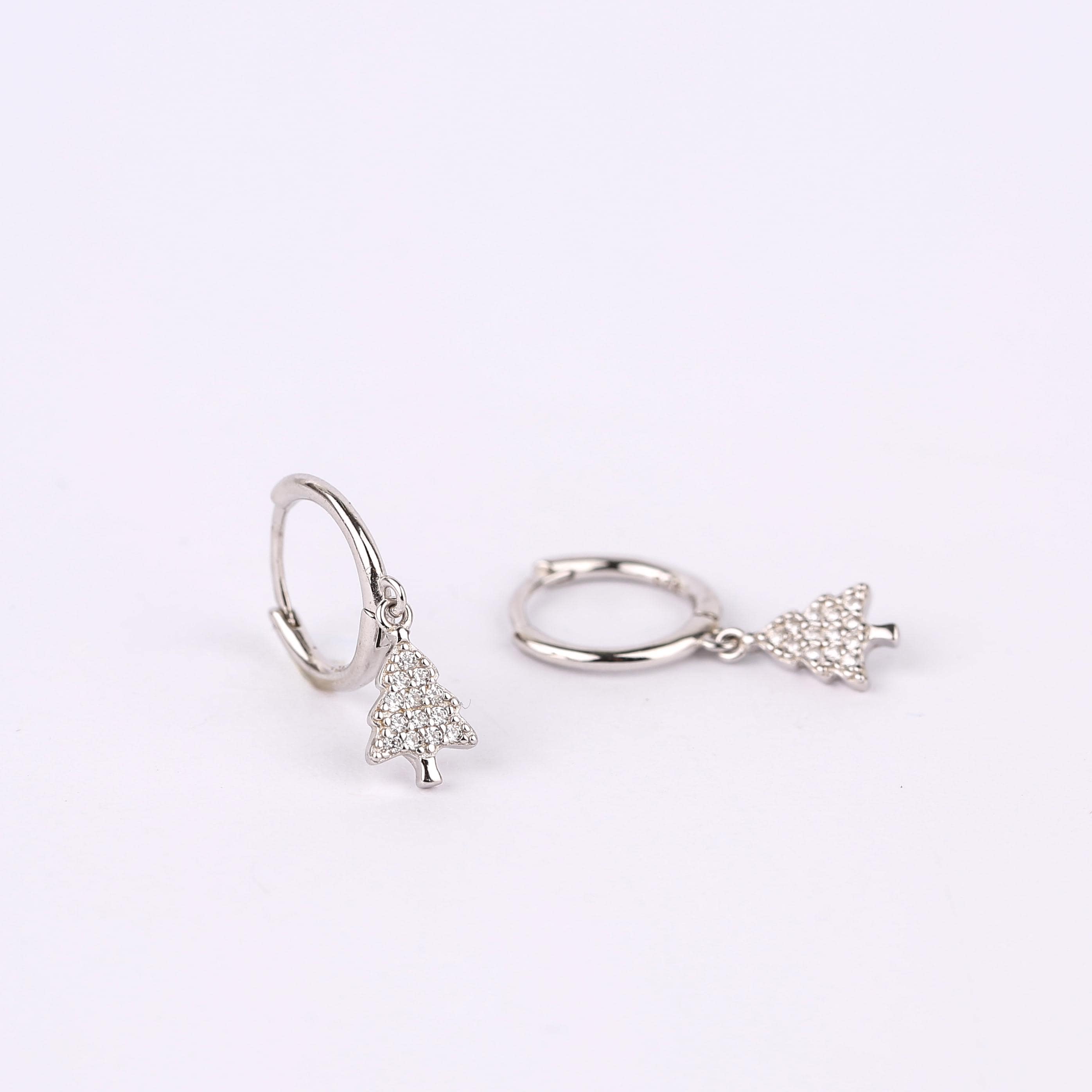 Dainty Christmas Tree Charm Dangle Hoop Earrings