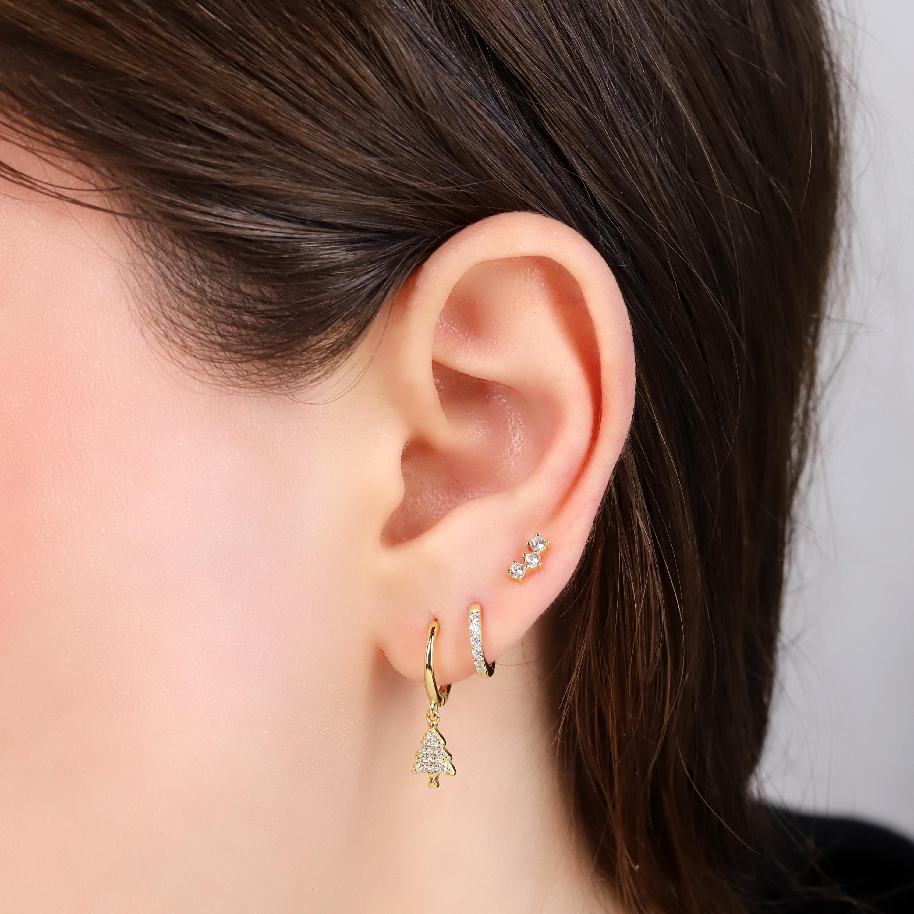 Christmas Tree Charm Dangle Hoop Earrings