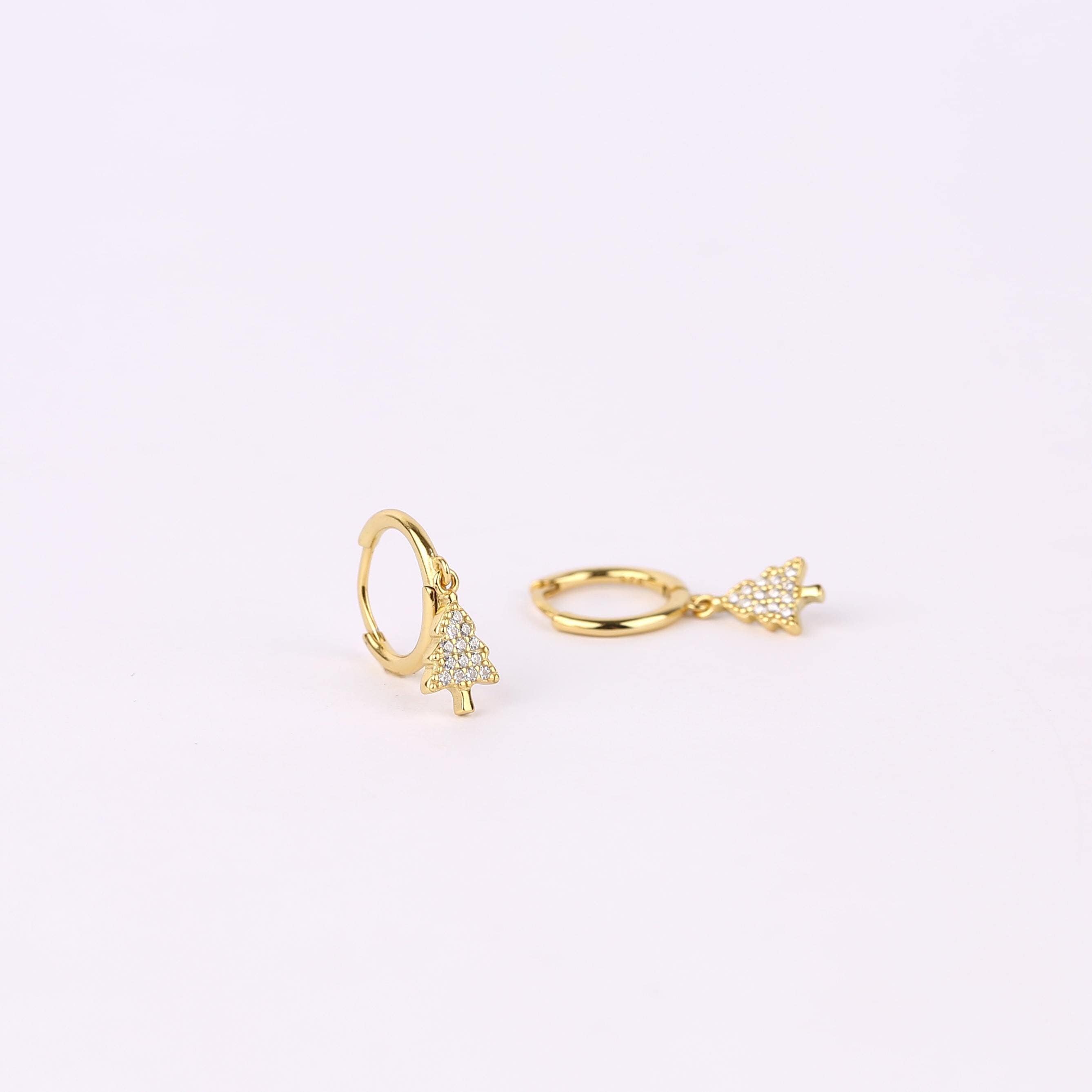 Christmas Tree Charm Dangle Hoop Earrings