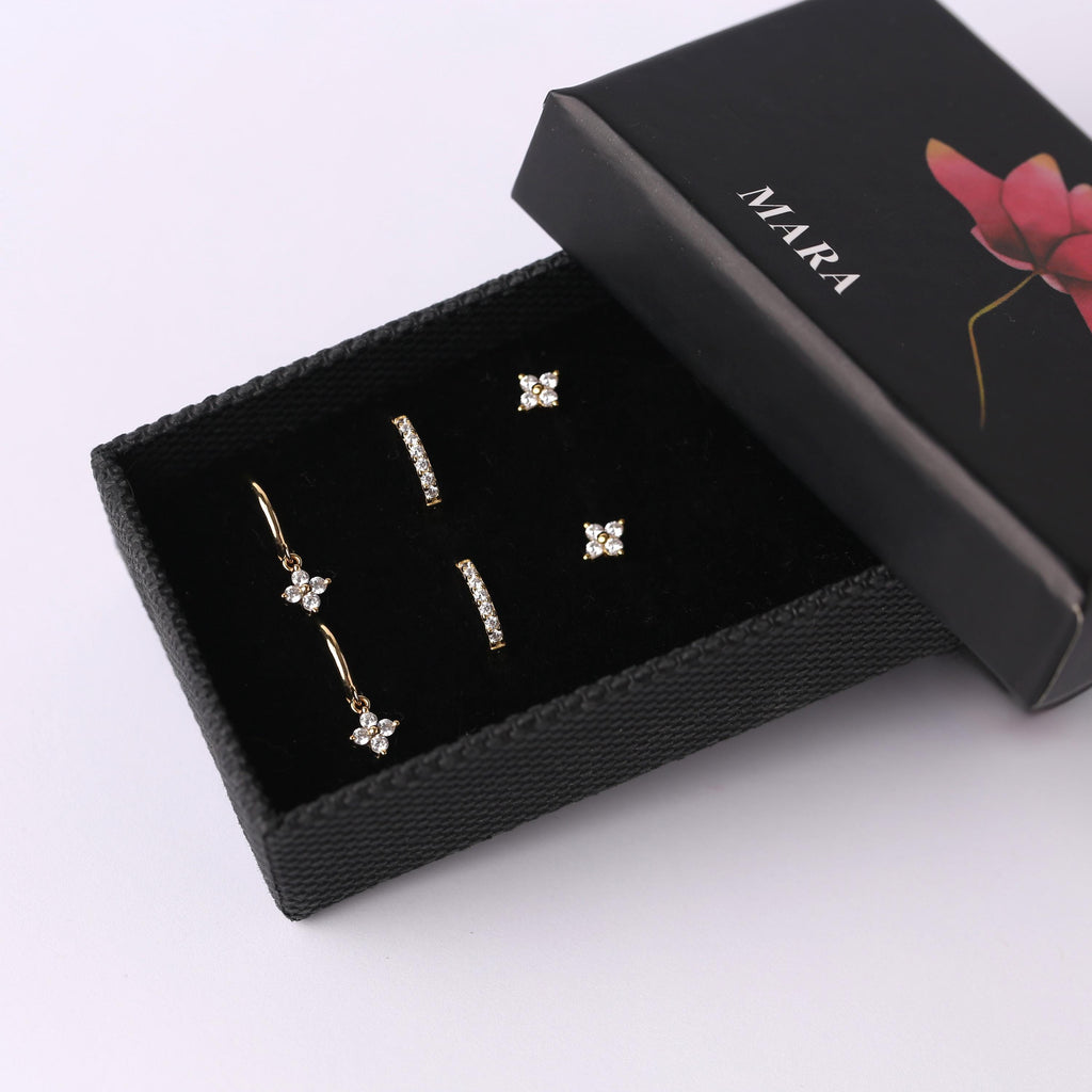 Flower Charm Hoop Earrings Set for Multiple Piercings