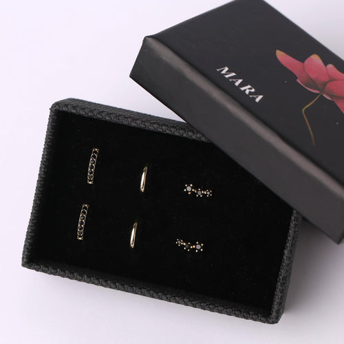 Black CZ Gold Curated Earring Set