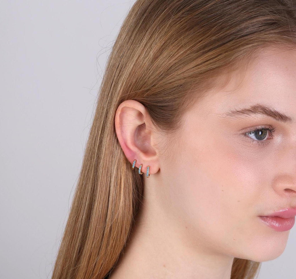 Turquoise Huggie Hoop Earrings in Sterling Silver