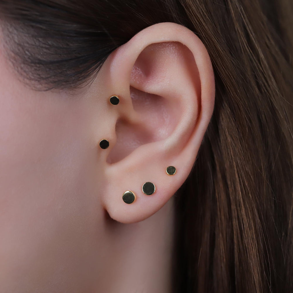 Tiny Flat Disc Stud Earring with Ball Backing