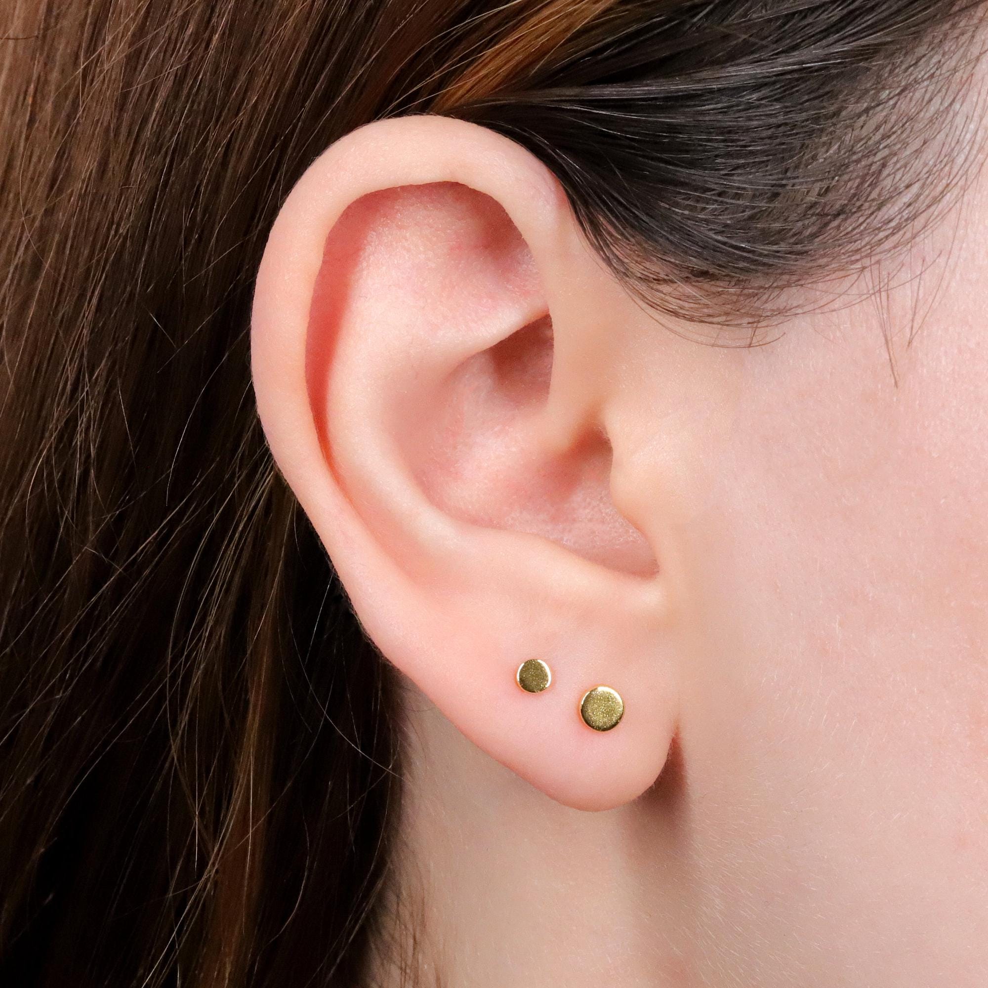 Tiny Flat Disc Stud Earring with Ball Backing