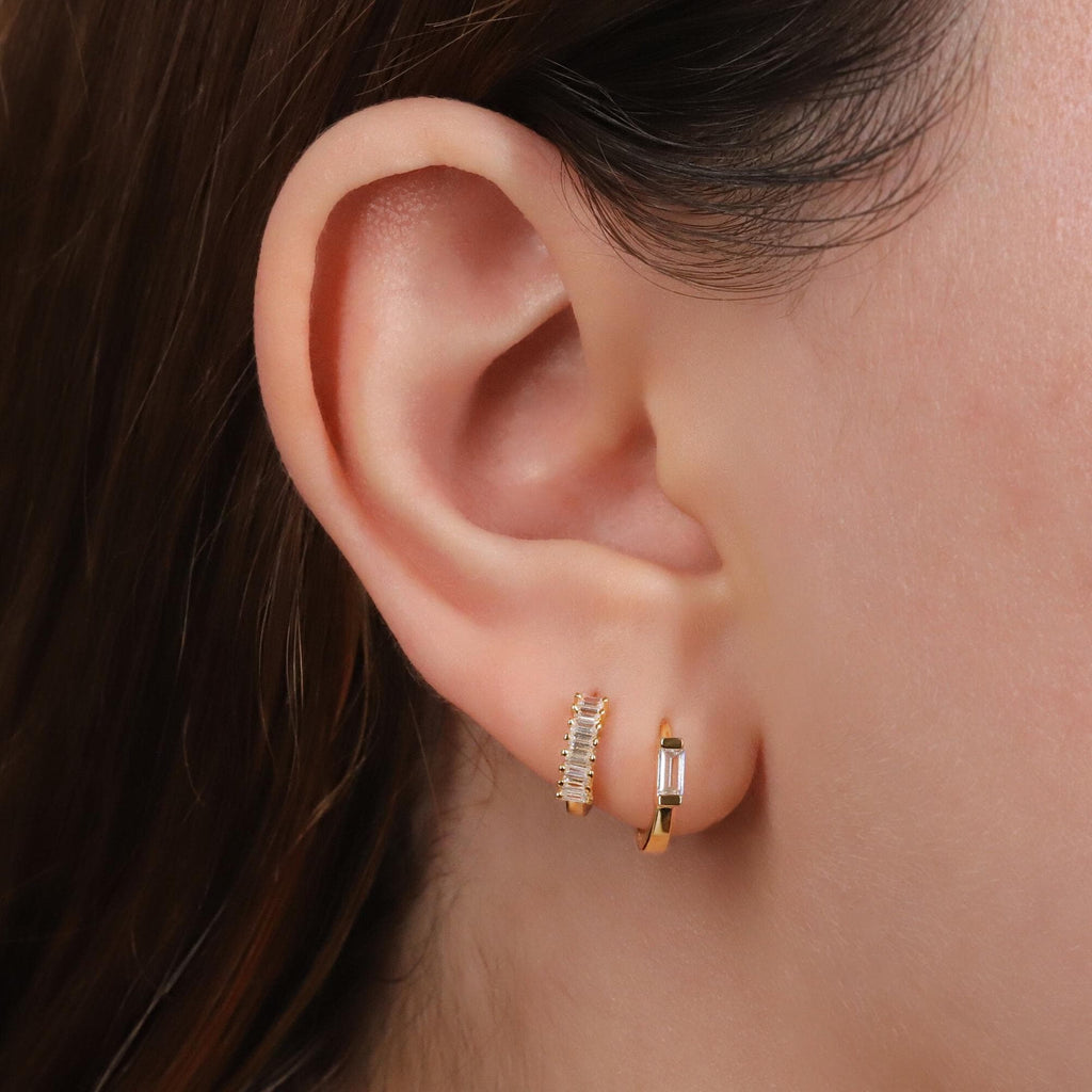 Baguette CZ Huggie Hoop Earrings
