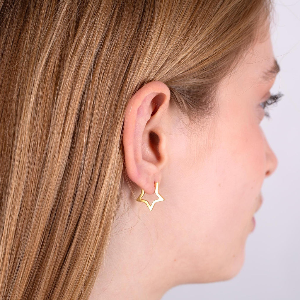 Gold Star Shaped Huggie Hoop Earrings