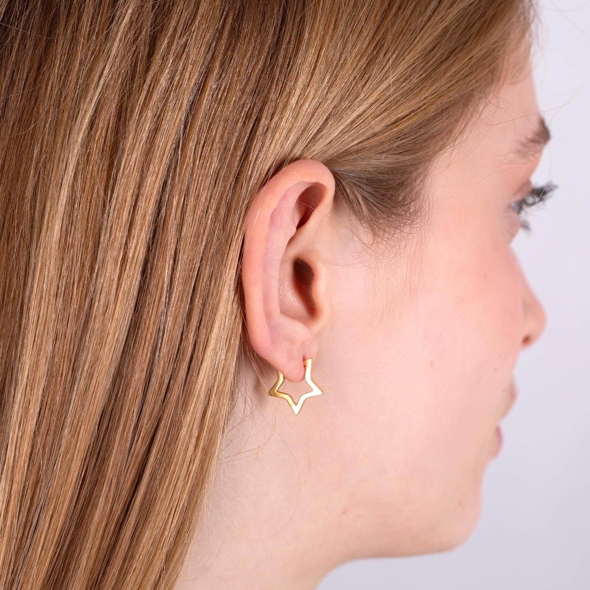 Gold Star Shaped Huggie Hoop Earrings
