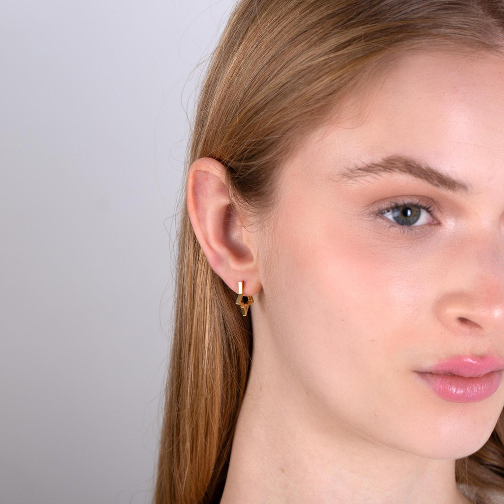 Gold Open Star Huggie Hoop Earrings: 925 Sterling Silver