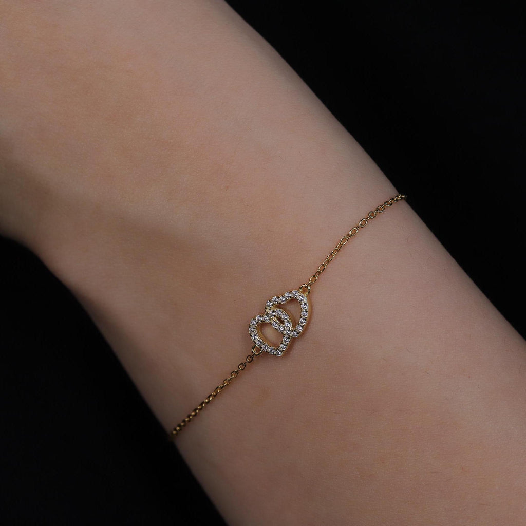 Tiny Pave Open Heart Charm Bracelet in Sterling Silver