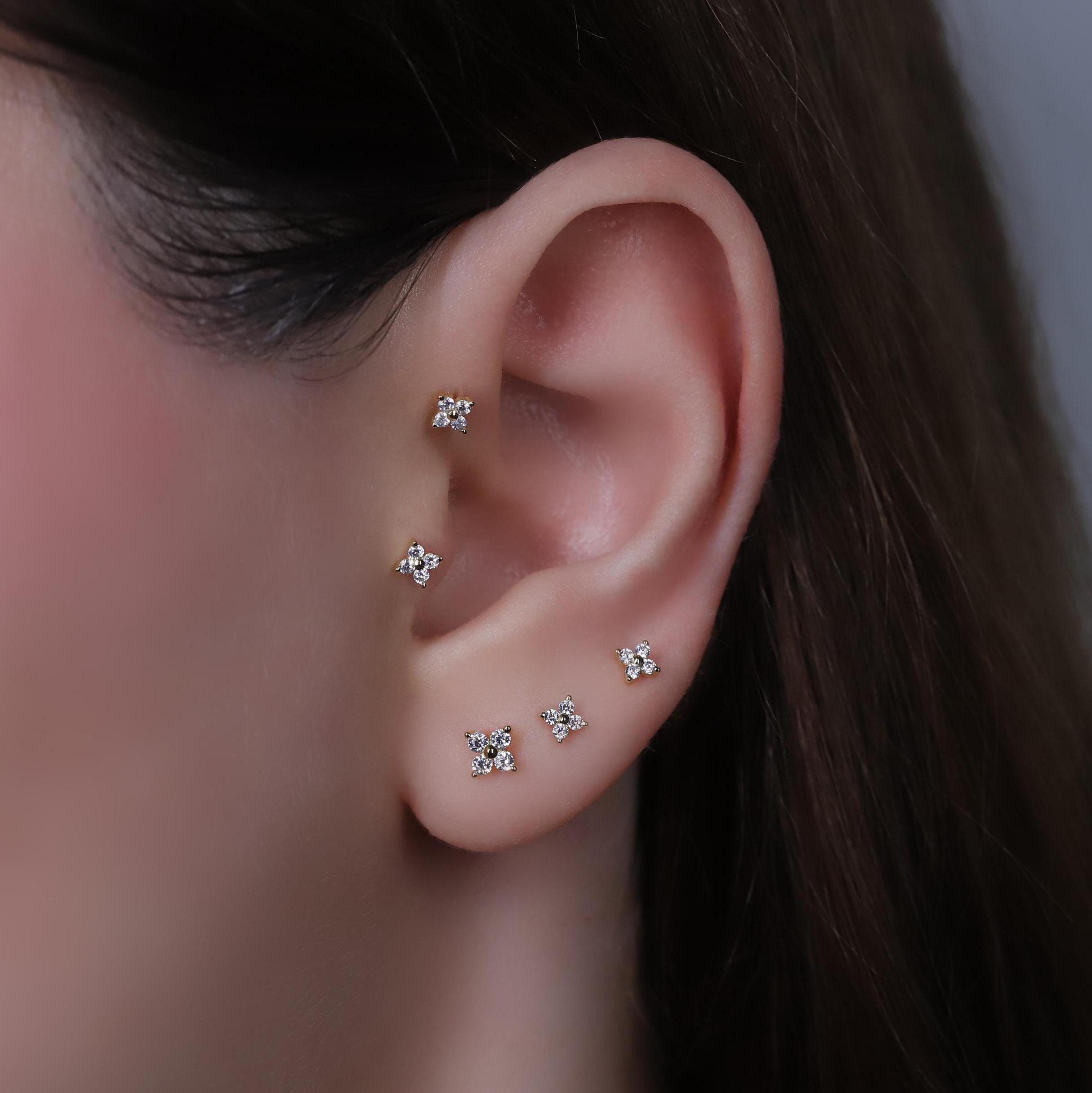 Tiny Flower CZ Ball Back Stud Earrings