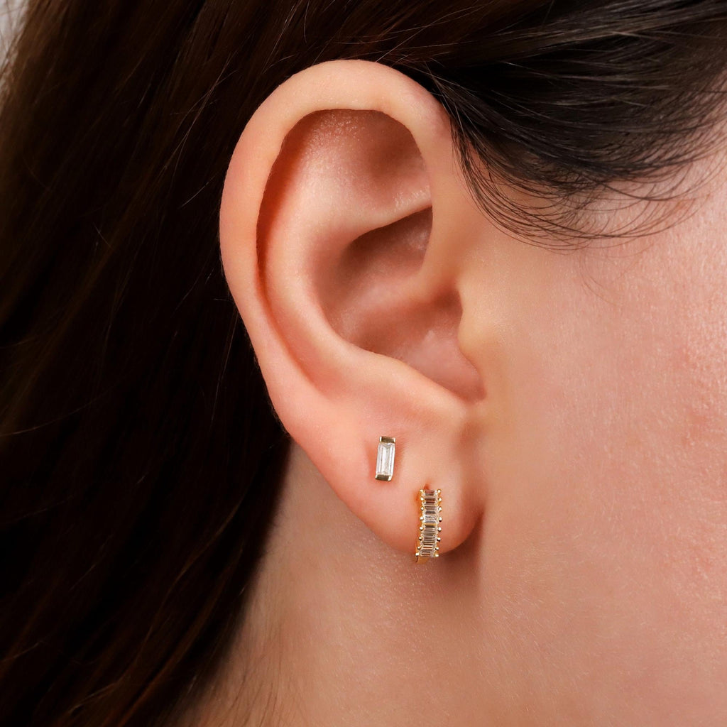 Baguette CZ Huggie Hoop Earrings