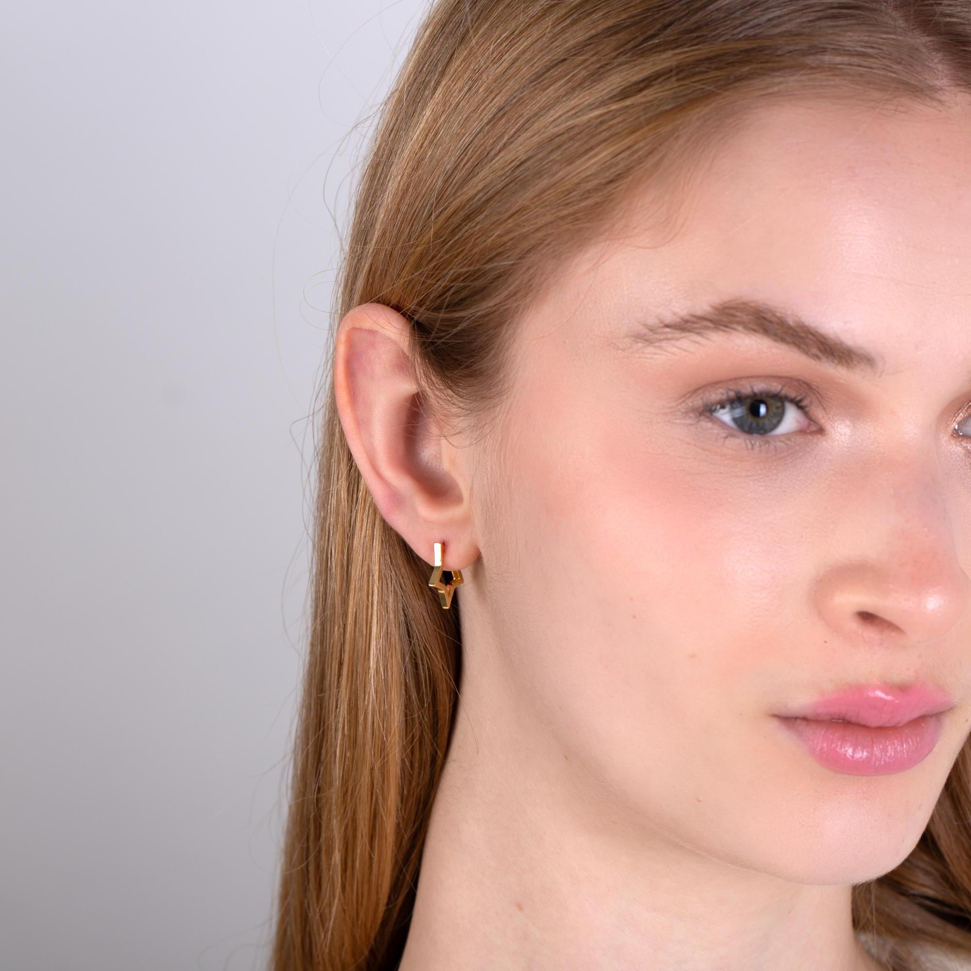 Gold Star Shaped Huggie Hoop Earrings