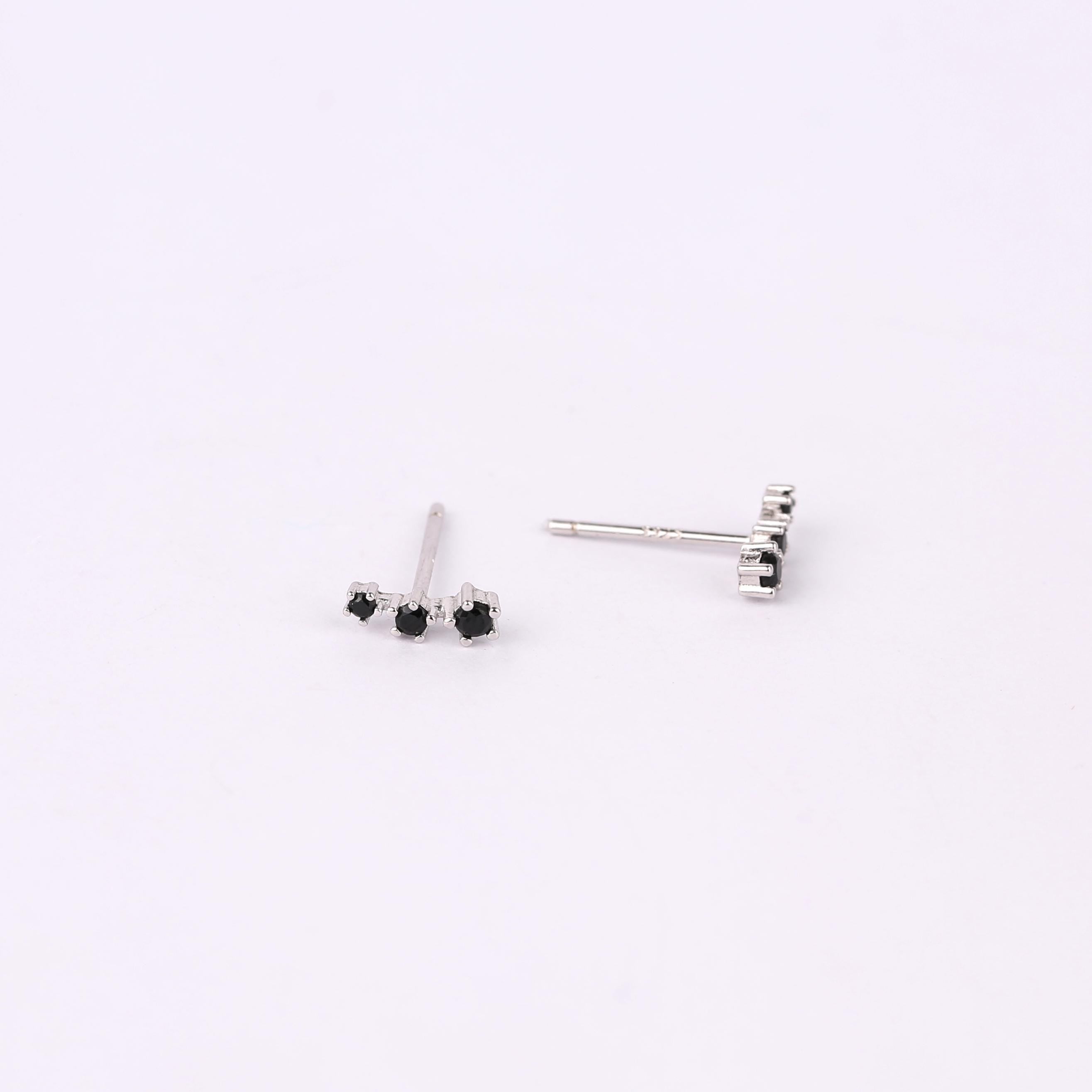Black CZ Climber Stud Earrings