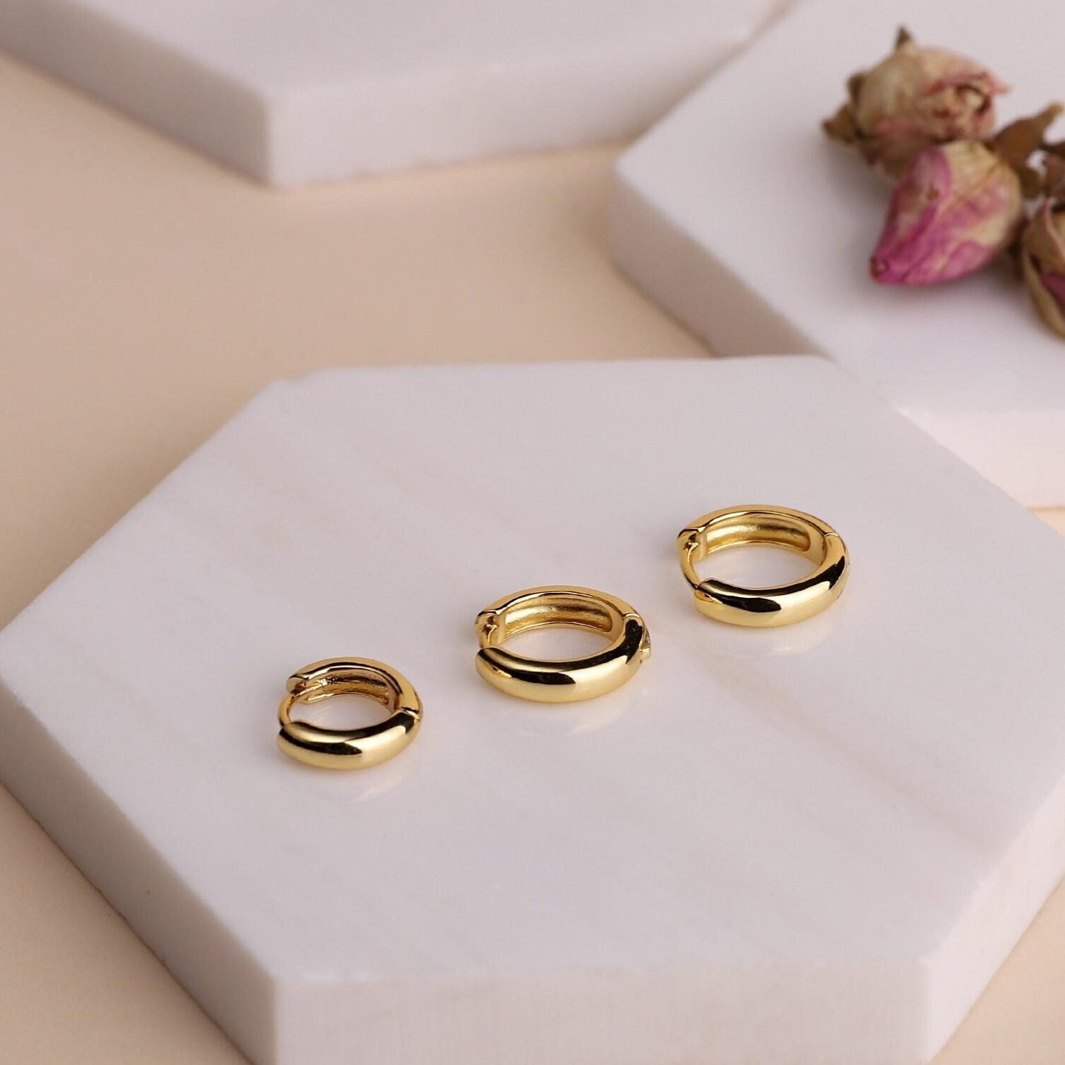 Sterling Silver Thick Huggie Hoop Earrings