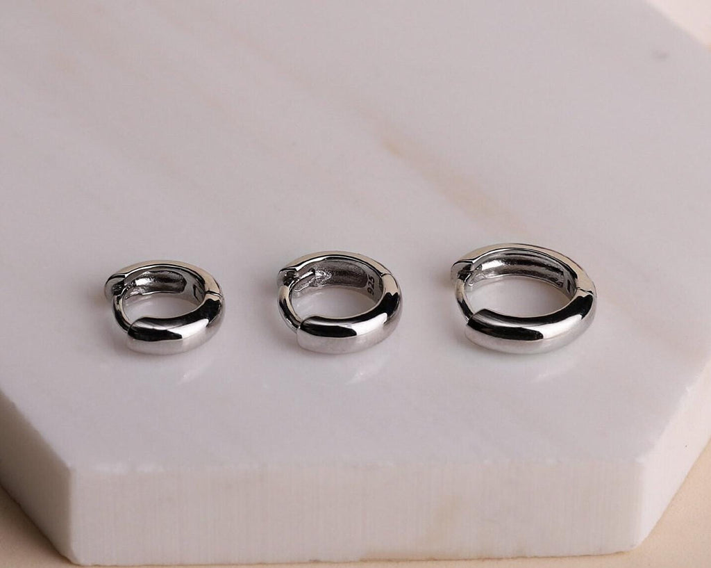 Silver Thick Huggie Hoop Earrings