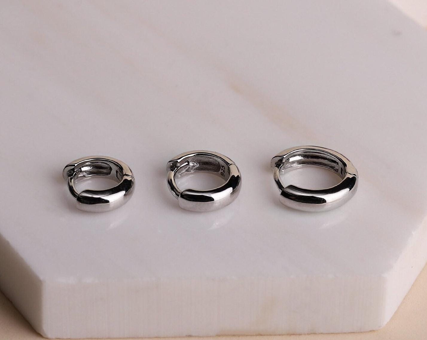 Silver Thick Huggie Hoop Earrings