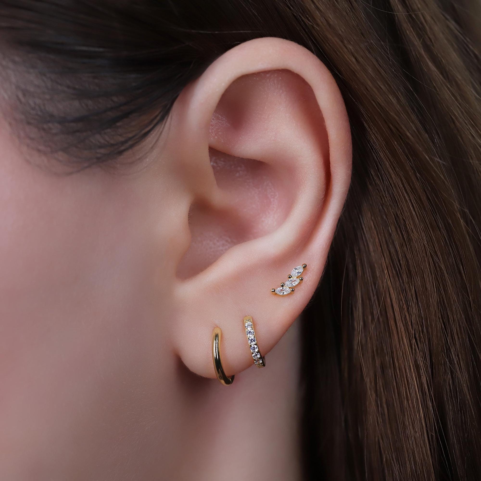 Dainty Diamond CZ Climber Gold Stud Earrings