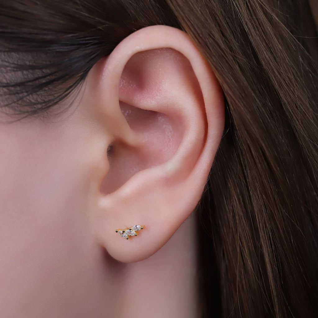 20G Diamond CZ Climber Stud Earrings with Ball Backing in