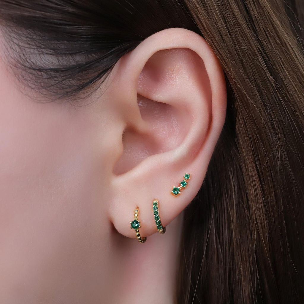 Emerald CZ Sterling Silver Climber Stud Earrings