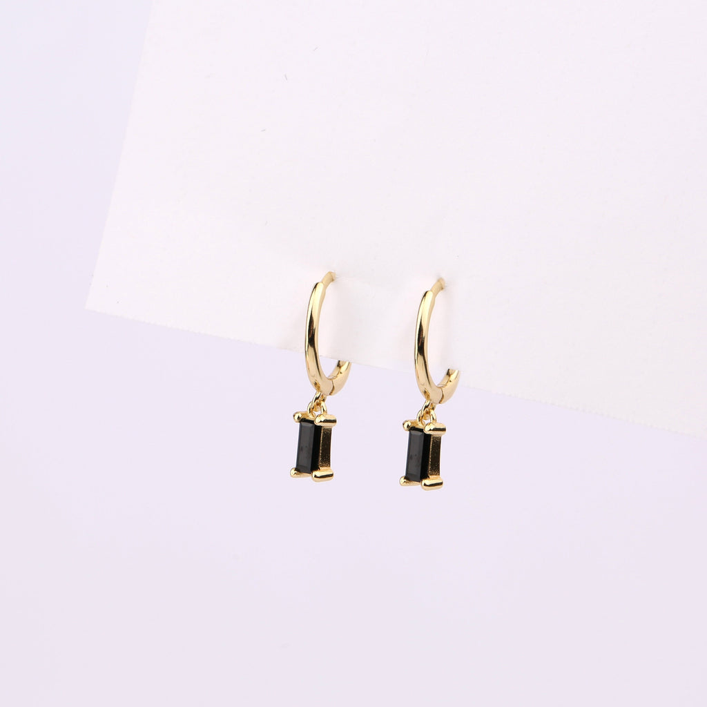 Black Stone Dangle Hoop Earrings