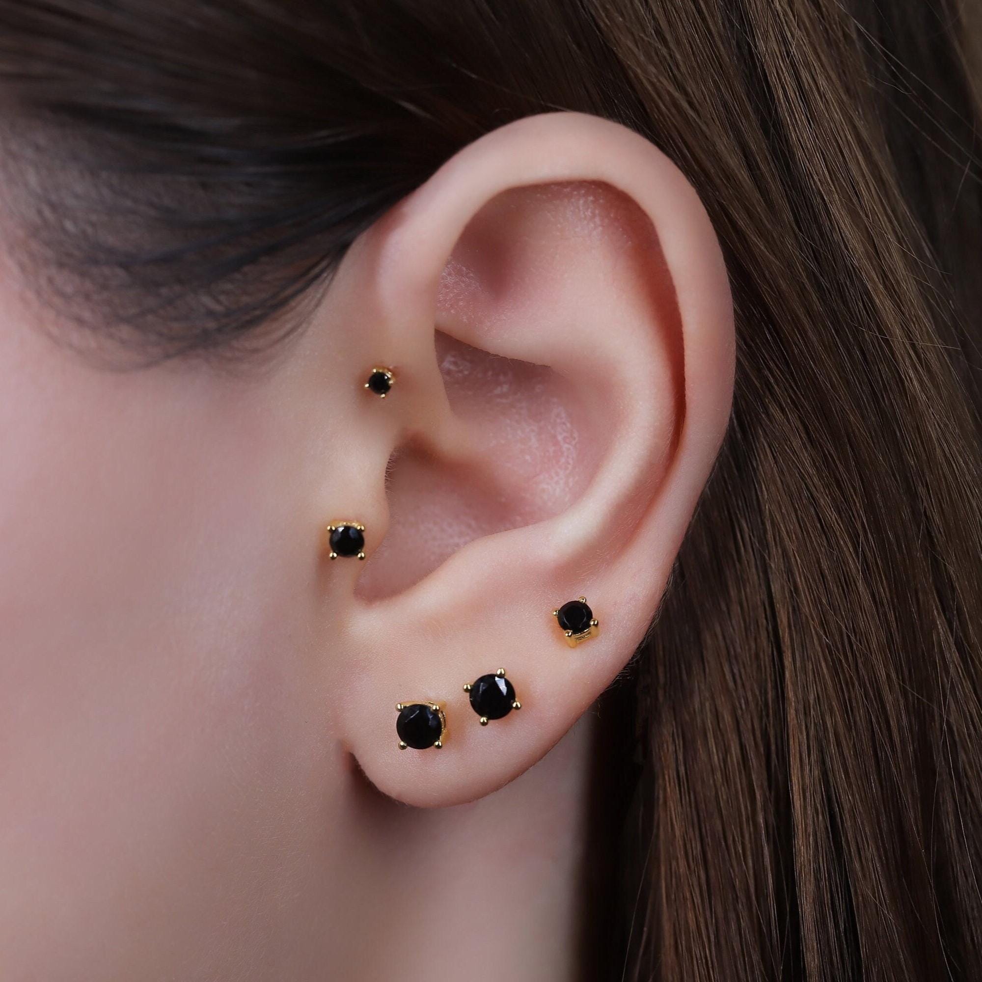 Gold Black Diamond Stud Earrings