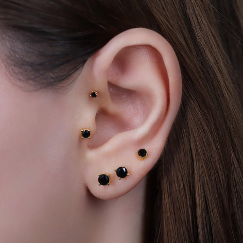 Gold Black Diamond Stud Earrings